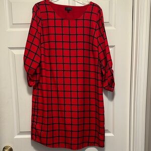 The Limited Red and Navy Checkered Long Sleeve Dress
